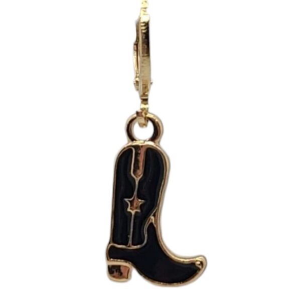 Cowboy Boot Black Dainty Dangle Earrings Gold Star Cowgirl Jewelry Western NWT - Picture 2 of 9